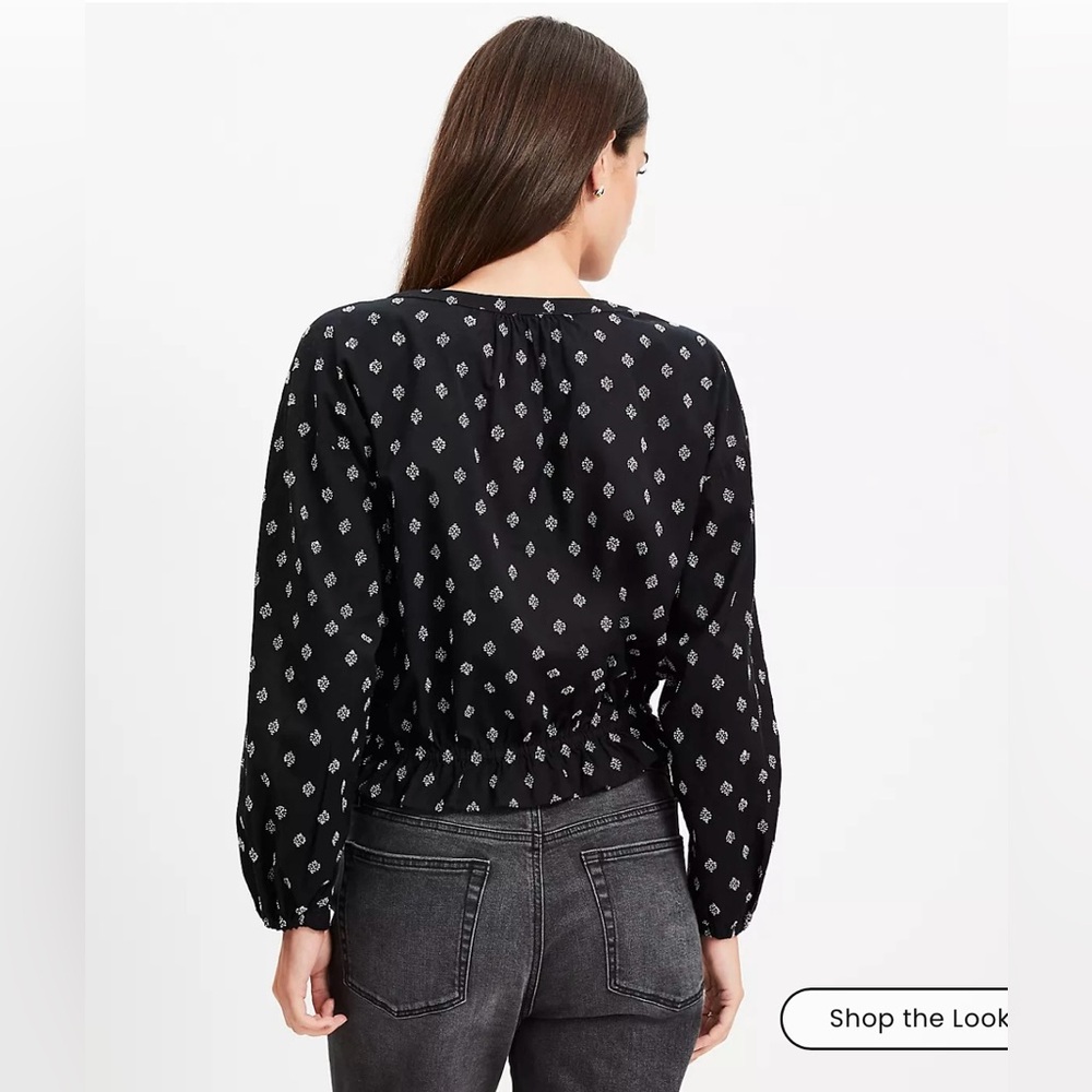 LOFT Black Patterned Drawstring Blouse ✨ NWT NWT - image 3